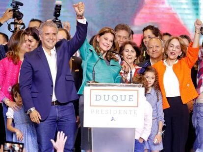 Ivan Duque y la vicepresidenta electa, Marta Lucia Ramírez, celebran la victoria.