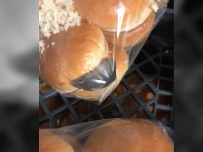 Un raton dentro de una bolsa de hamburguesas en un restaurante de comida rápida en Catoosa, Oklahoma, EEUU.
