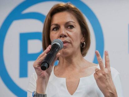 María Dolores de Cospedal, uno de los seis candidatos a liderar el PP, el pasado martes en plena campaña.