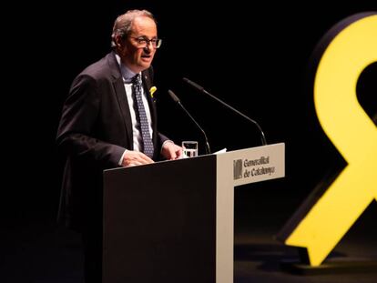 El president de la Generalitat, Quim Torra, durante su discurso en el Teatro Nacional de Cataluña.