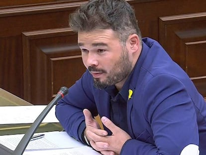 El diputado de ERC, Gabriel Rufián, en la Comisión de Investigación sobre la presunta financiación ilegal del PP.