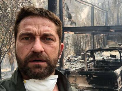 El actor y productor, Gerard Butler, junto a su casa destruida en Malibú. En vídeo, más de 30 fallecidos y 100 desaparecidos en el incendio que afecta a California.
