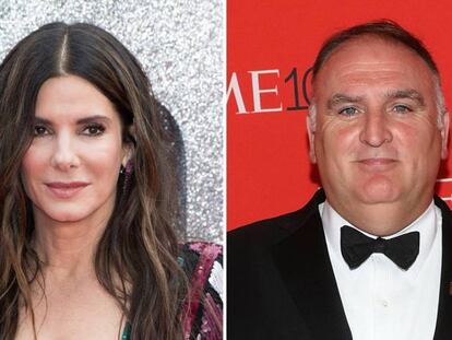 La actriz Sandra Bullock y el chef español José Andrés Puerta. En vídeo, el fuego arrasa las mansiones de los famosos.
