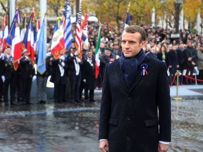 El presidente francés Emmanuel Macron durante la conmemoración del centenario del armisticio que puso fin a la I Guerra Mundial.