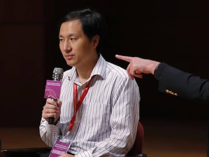 En vídeo, He Jiankui, durante su intervención en la Conferencia de Edición del Genoma Humano celebrada este miércoles en Hong Kong.