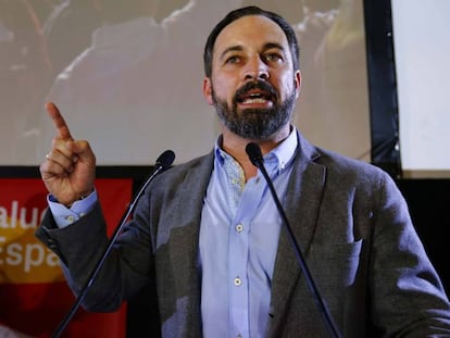 El líder de Vox, Santiago Abascal, tras conocer los resultados de las elecciones en Andalucía.