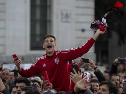 Seguidores del River Plate este sábado en Madrid.
