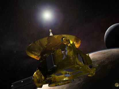 Recreación artística de la sonda 'New Horizons' en su camino hacia Ultima Thule.