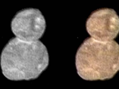 Dos imágenes distintas de Ultima Thule, un objeto binario a más de 6.000 millones de kilómetros de la Tierra. En vídeo, resumen del anuncio hecho por la NASA.