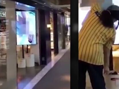 Una trabajadora de Ikea en Hong Kong tapa pornografía proyectada por error.