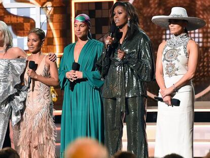 Lady Gaga, Jada Pinkett Smith,Alicia Keys, Michelle Obama y Jennifer Lopez en los premios Grammy, el 10 de febrero de 2019. En vídeo, los mejores momentos de la noche.