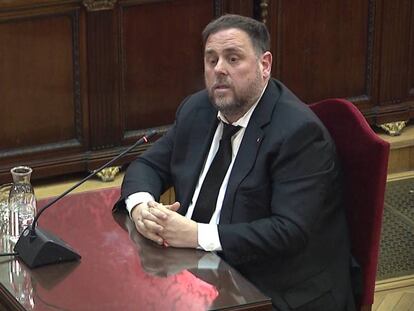 Oriol Junqueras durante su declaración en el juicio del 'procés'.