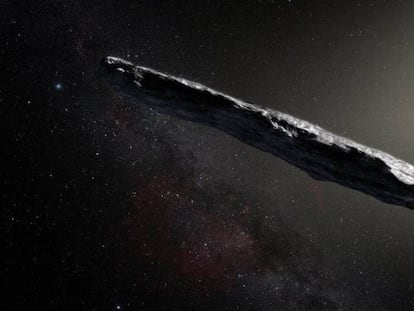 La nitidez de esta recreación tiene poco que ver con cómo se vio realmente a Oumuamua. En vídeo, así viaja Oumuamua.