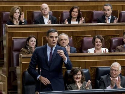 El presidente del Gobierno, Pedro Sánchez, interviene en la sesión de control de este miércoles.