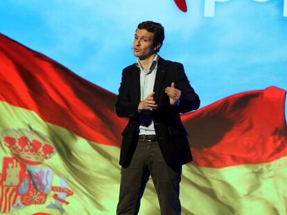 El presidente del Partido Popular, Pablo Casado, este sábado en Granada.