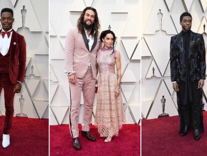 Stephan James, Jason Momoa com Lisa Bonet e Chadwick Boseman: quem não arrisca não vontade. Em vídeo, as estrelas caminham pelo tapete vermelho dos Oscar.
