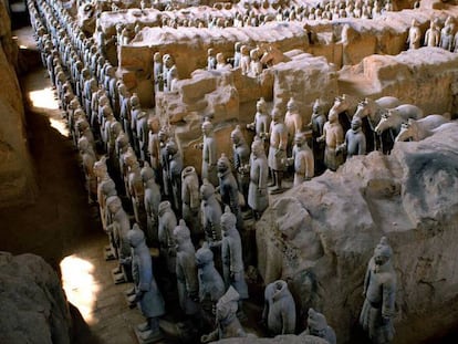 Vista lateral de la sala 1 del mausoleo del emperador Qin Shi Huang.