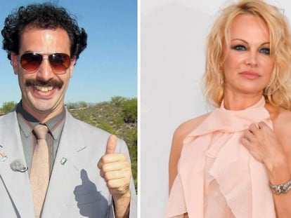 En foto: Sacha Baron Cohen como Borat, a la izquierda, y Pamela Anderson. En vídeo: fragmento de Pamela Anderson en 'Borat'.