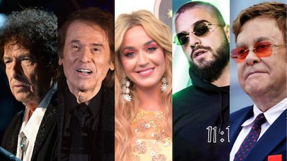 Los cantantes Bob Dylan, Raphael, Katy Perry, Maluma y Elton John. Todos ellos han escogido para su carrera artística nombres diferentes a los que tenían en su partida de nacimiento. Pincha en la imagen para ver el vídeo.