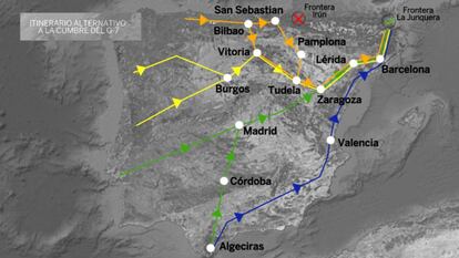 Mapa de itinerarios alternativos durante la Cumbre del G7. / Vídeo: Declaraciones del subdirector de Movilidad y Tecnología de la DGT, Jorge Ordás.