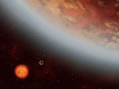 Recreación del planeta K2-18B, junto a su vecino K2-18C. Ambos orbitan la estrella enana roja K2-18 a 111 años luz de distancia. En vídeo, declaraciones del astrónomo Angelos Tsiaras.