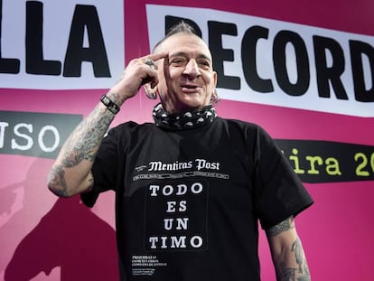 Evaristo Páramos, líder de La Polla Records, en Madrid, en marzo de 2019, en la rueda de prensa donde se anunció la gira de reunión del grupo. En vídeo, sus declaraciones.