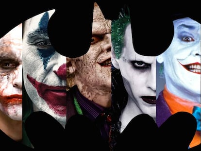 Montaje sobre un fondo del logotipo de Batman con los Joker de carne y hueso que han asustado a los espectadores. En vídeo, del mejor al peor.