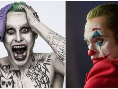 Jared Leto (izquierda) y Joaquin Phoenix, caracterizados para interpretar a Joker. En vídeo, tráiler de 'Escuadrón suicida'.