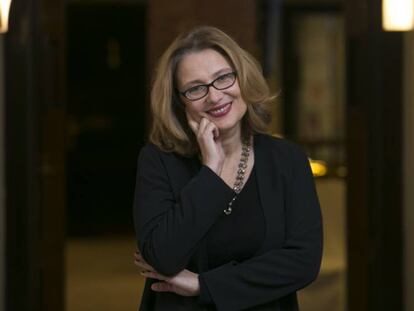 Nicoletta Mantovani, viuda de Luciano Pavarotti, en un hotel de Madrid, el martes.