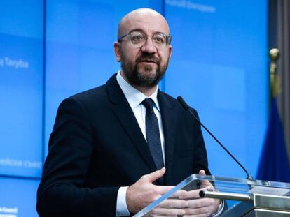 El presidente del Consejo Europeo, Charles Michel, durante una rueda de prensa.