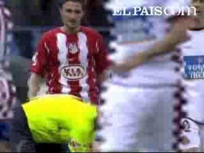 El árbitro Pérez Lasa expulsa a Luccin cuando ya se había pitado el final del partido. Y es el que el rojiblanco se dirigió al colegiado no con muy buenas palabras.