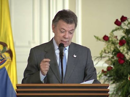 El presidente colombiano, Juan Manuel Santos, en un momento de su declaración.