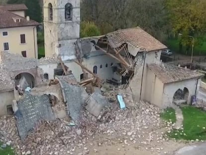 La iglesia, destruida tras el terremoto.