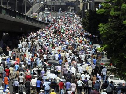 Protesta en apoyo de Morsi, hoy, en El Cairo.