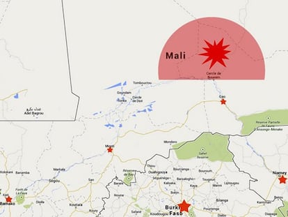 Mapa de la zona donde se busca al avión de Air Algérie