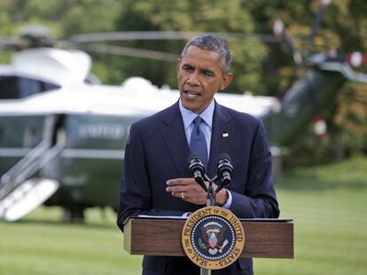 Barack Obama anunciando las nuevas sanciones a Rusia.