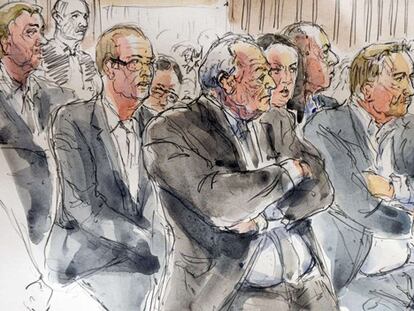 Dibujo del interior de la sala del juicio contra Strauss-Khan.
