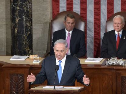 Netanyahu, ante a sessão conjunta do Congreso de EUA.