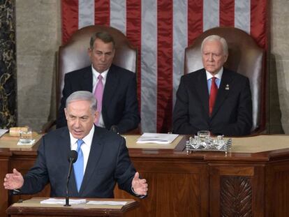 Netanyahu, ante a sessão conjunta do Congreso de EUA.