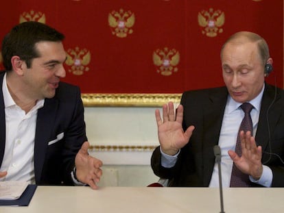 Tsipras y Putin, este miércoles en Moscú.