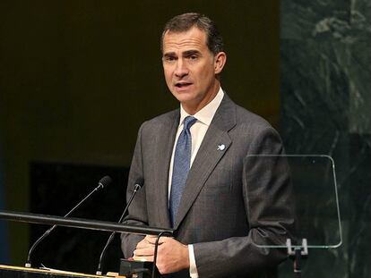 El rey Felipe VI durante su intervención en la ONU