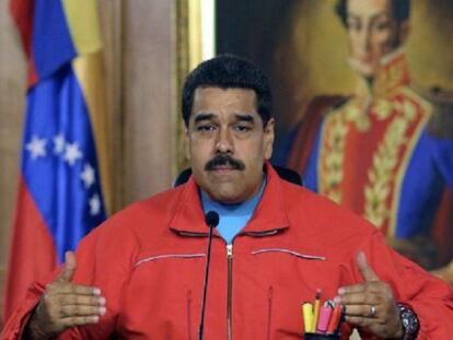 O presidente da Venezuela Nicolás Maduro, durante seu discurso na madrugada de segunda-feira.