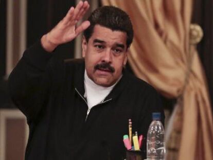 O presidente venezuelano, Nicolás Maduro, durante uma reunião nesta terça-feira.