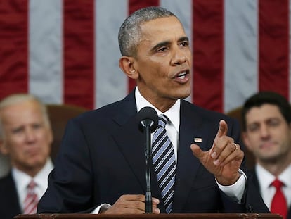 Obama, durante su último discurso ante las Cámaras del Congreso.