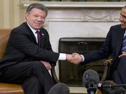 Obama y Santos, durante el acto.