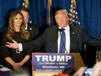 Donald Trump comemora sua vitória em New Hampshire.