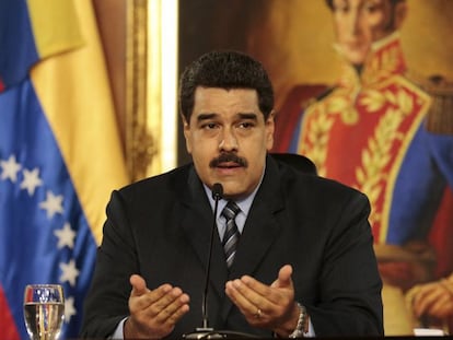 O presidente Maduro, nesta quarta-feira, no Palácio de Miraflores.