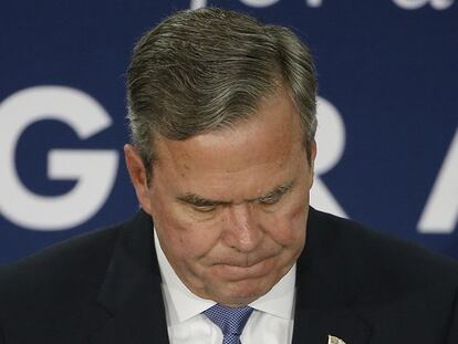 Jeb Bush, este sábado, tras anunciar el fin de su campaña