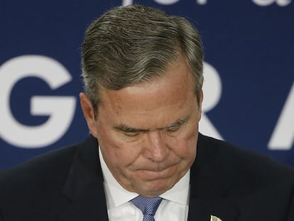 Jeb Bush, neste sábado, depois de anunciar o fim de sua campanha