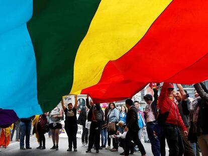 Manifestação LGTBI em Bruxelas, no dia 14.